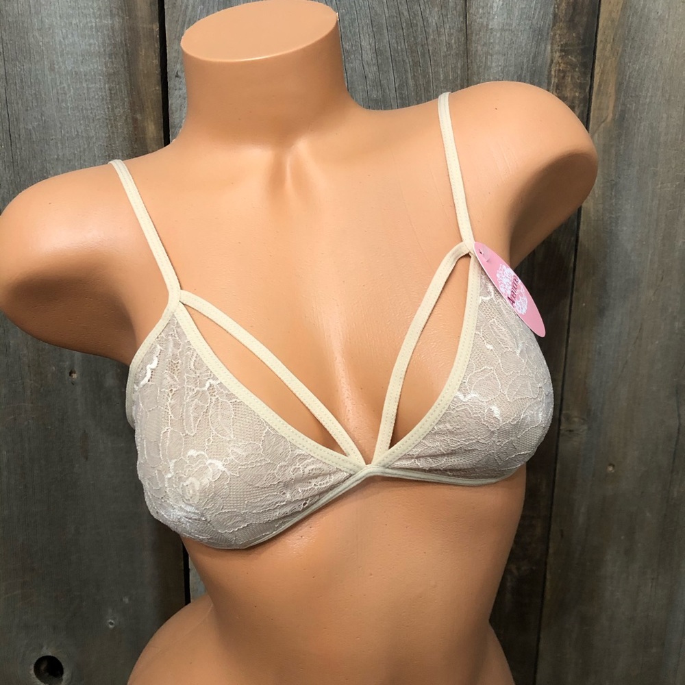 Anemone Beige Floral Lace Triangle Bralette One Size